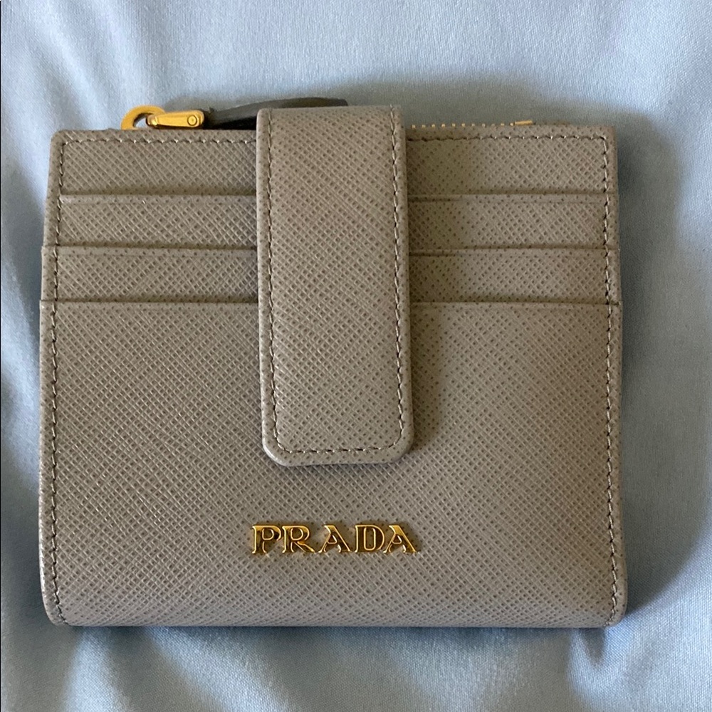Prada Gray Wallet with Gold Accents